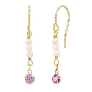 Baby "Single File" Earring with Pearl and Pink Sapphire